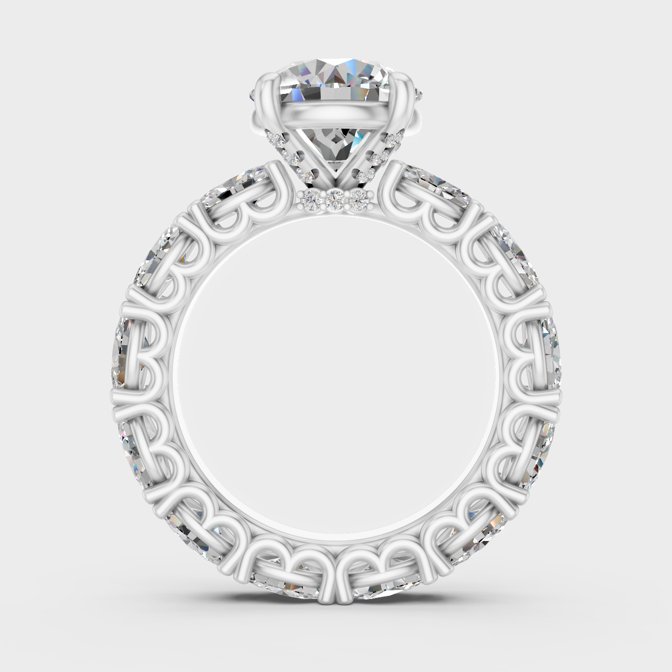 White Gold Round Proposal Ring With Oval Accent Diamonds