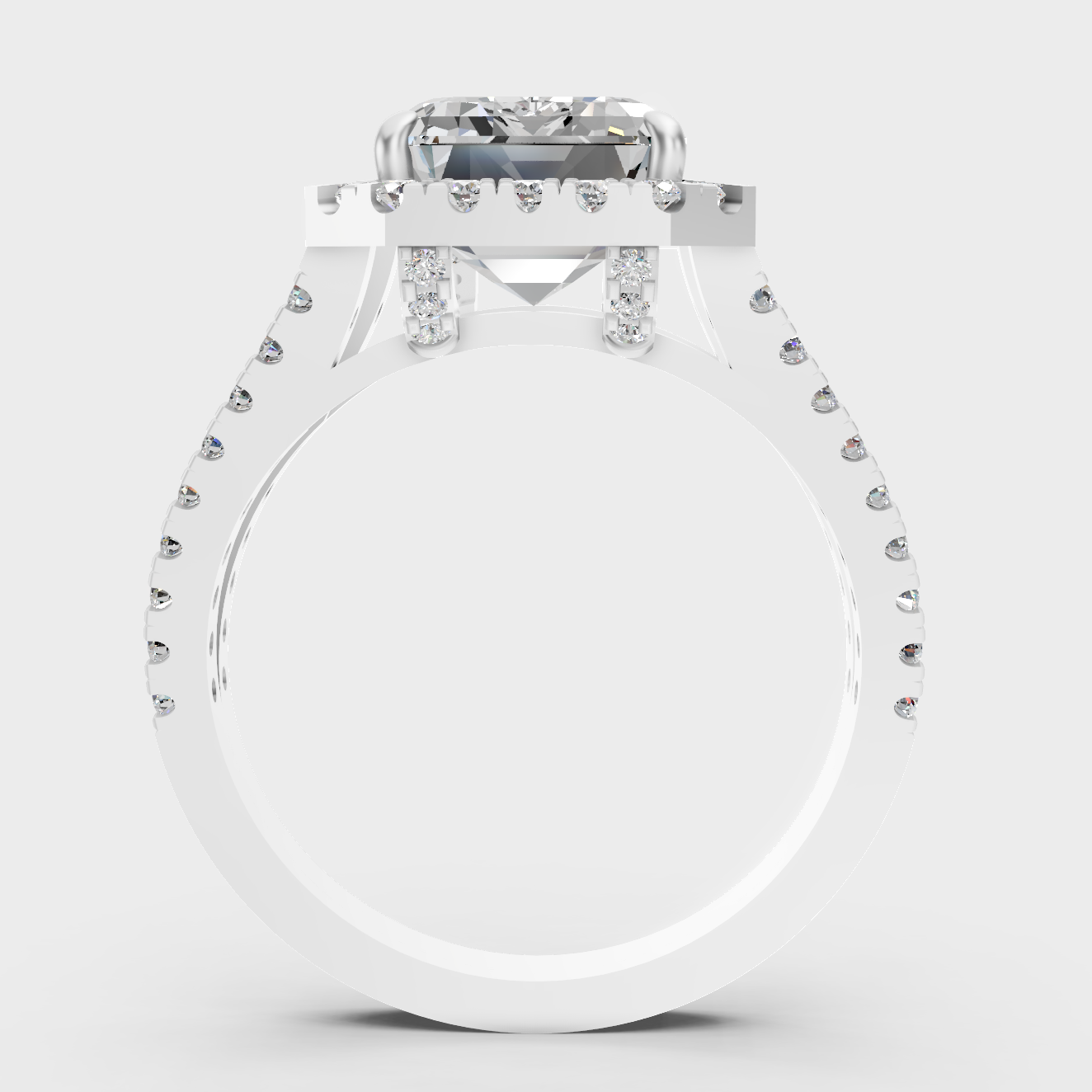 White Gold Emerald Diamond Proposal Ring With Halo Setting