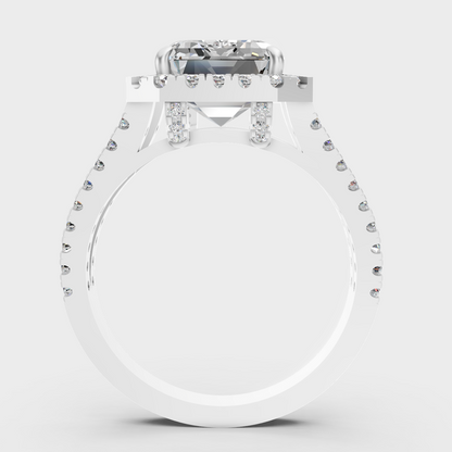 White Gold Emerald Diamond Proposal Ring With Halo Setting