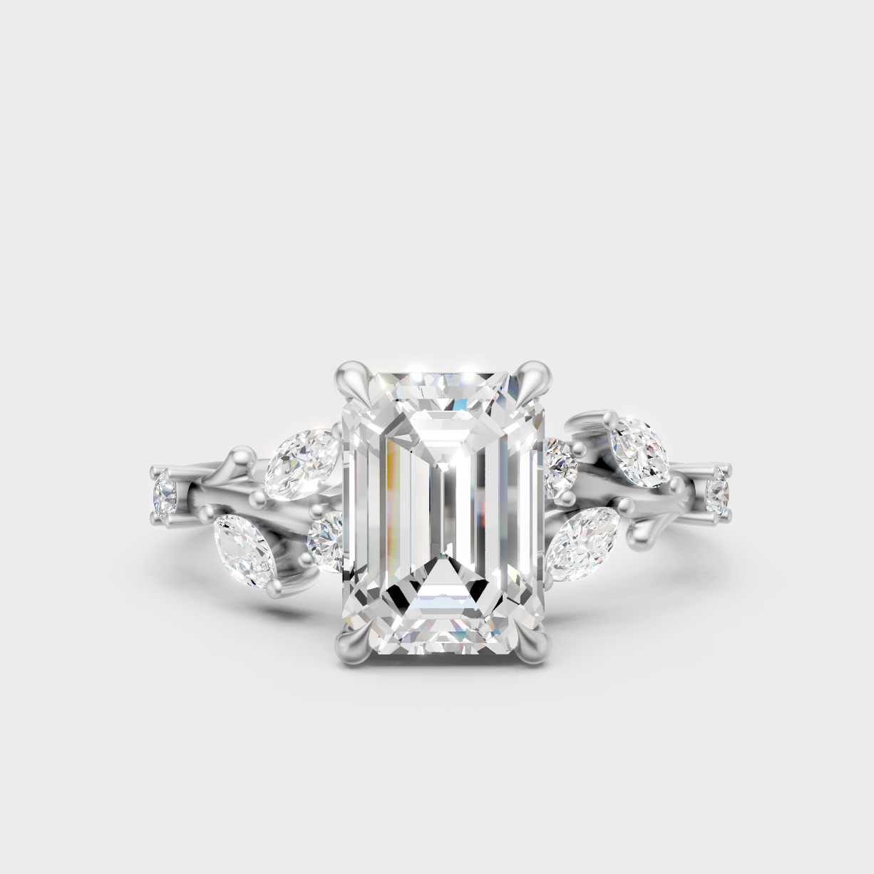 Premium 950 Platinum Emerald Round And Marquise Lab Diamond Ring