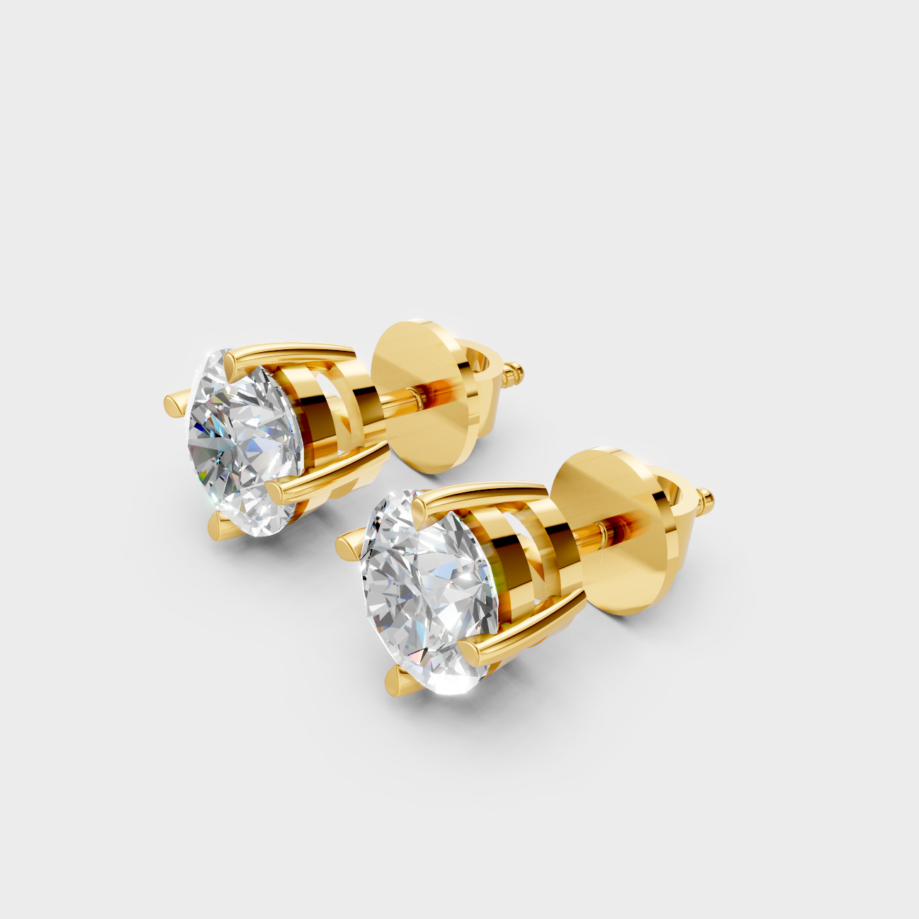 Luxury Lab Grown Diamond Stud Earrings 2 Ct Each In Yellow Gold