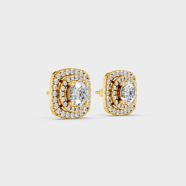 Yellow Gold Double Halo Round Diamond Stud Earrings 3.90 Ct Lab Created Brilliant Sparkle