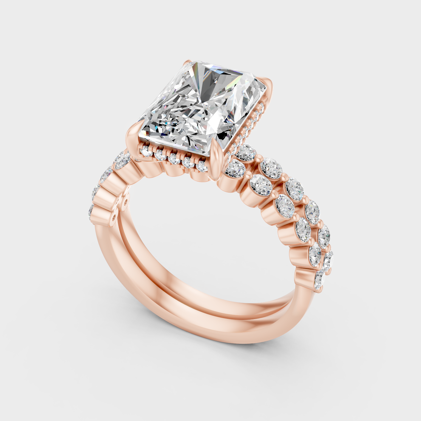 Radiant Diamond Bridal Ring Set 4 Ct Lab Grown In Rose Gold Elegant Style