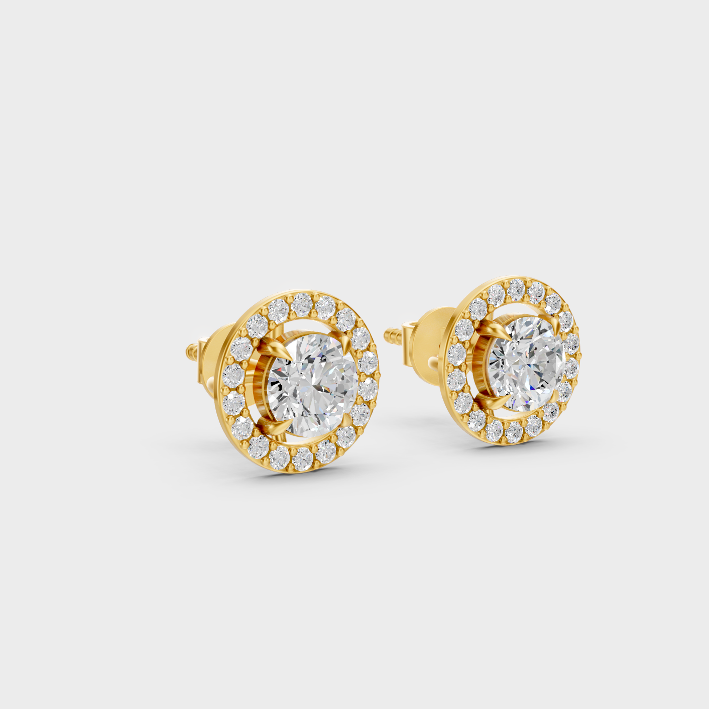 Yellow Gold Round Cut Diamond Stud Earrings 1.70 Ct Lab Created Brilliant Sparkle