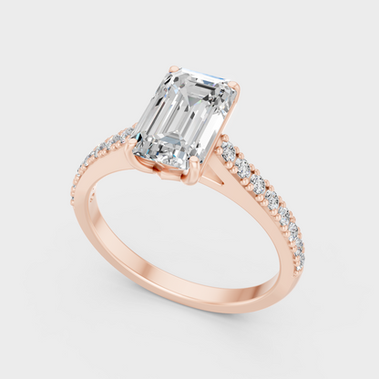 1.62 Ct Emerald & Round Cut Lab Grown Diamond Ring