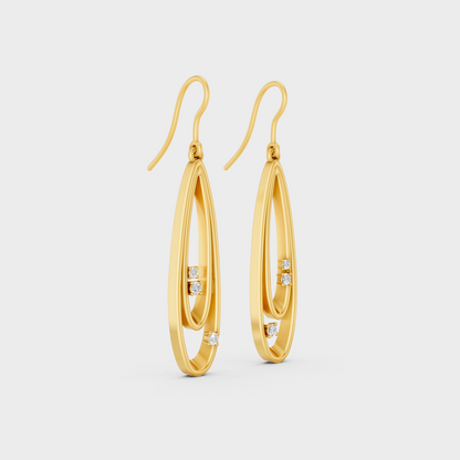 Yellow Gold Round Cut Diamond Drop Earrings 0.11 Ct Lab Created Subtle Sparkle