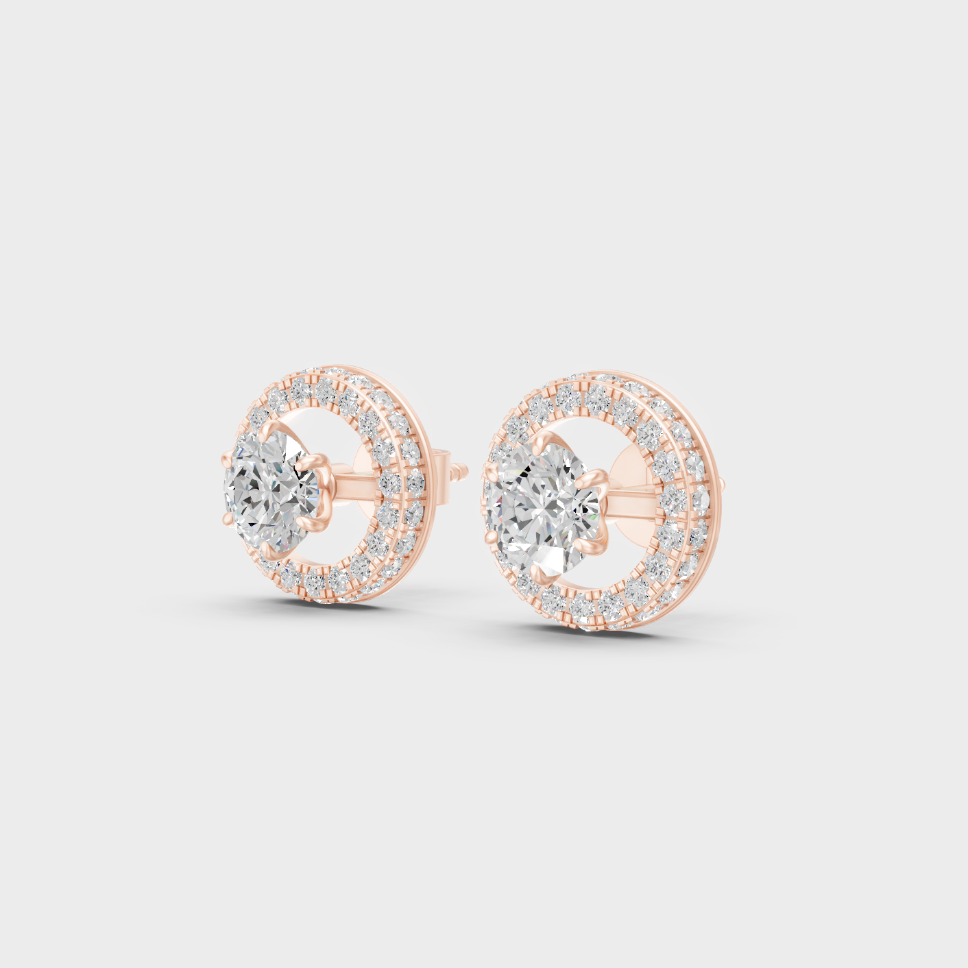 1.63 Ct Each Round Diamond Halo Earrings Lab Grown In Rose Gold Elegant Style