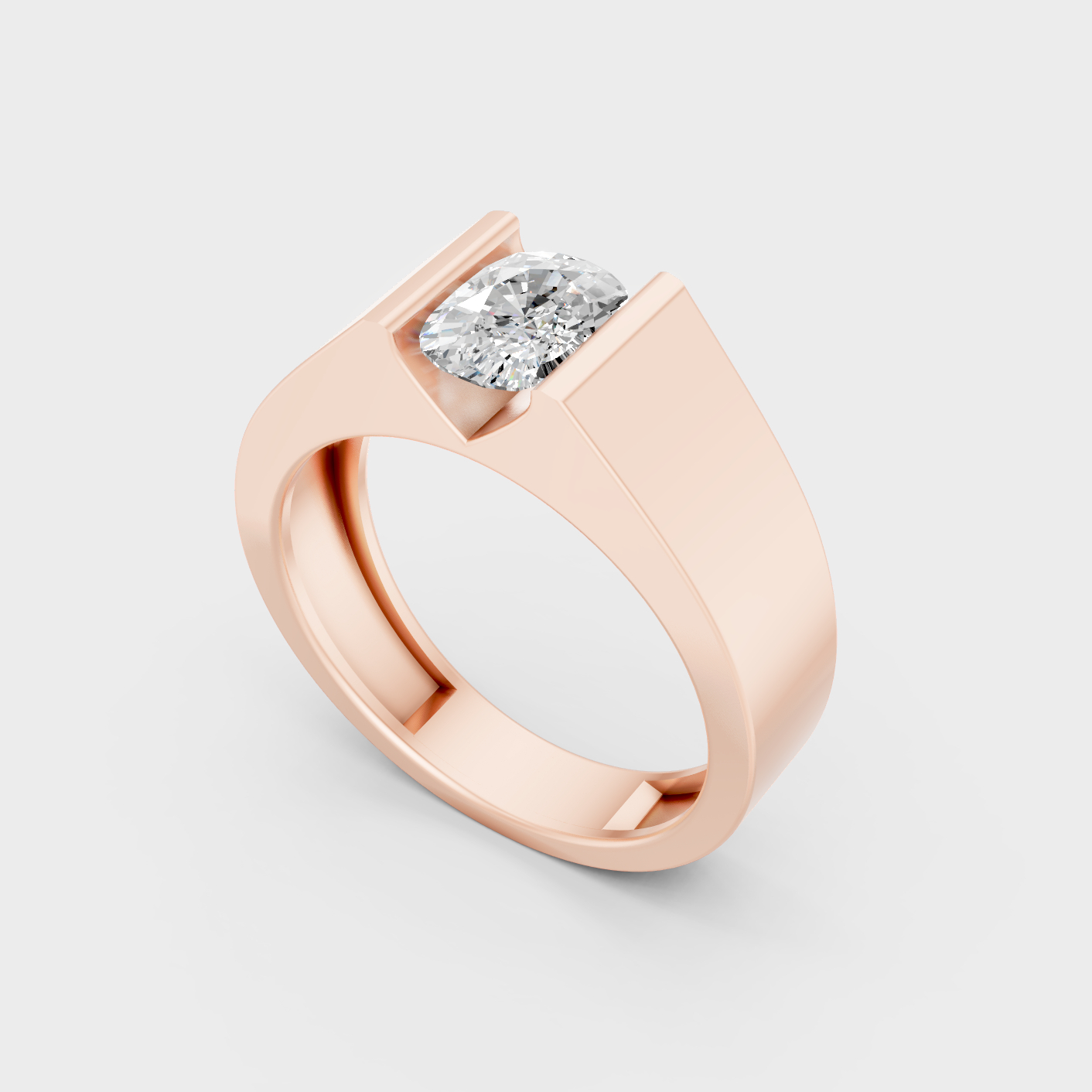 Rose Gold Luxury Mens Cushion Diamond Ring 1.65 Ct Lab Grown Statement Look