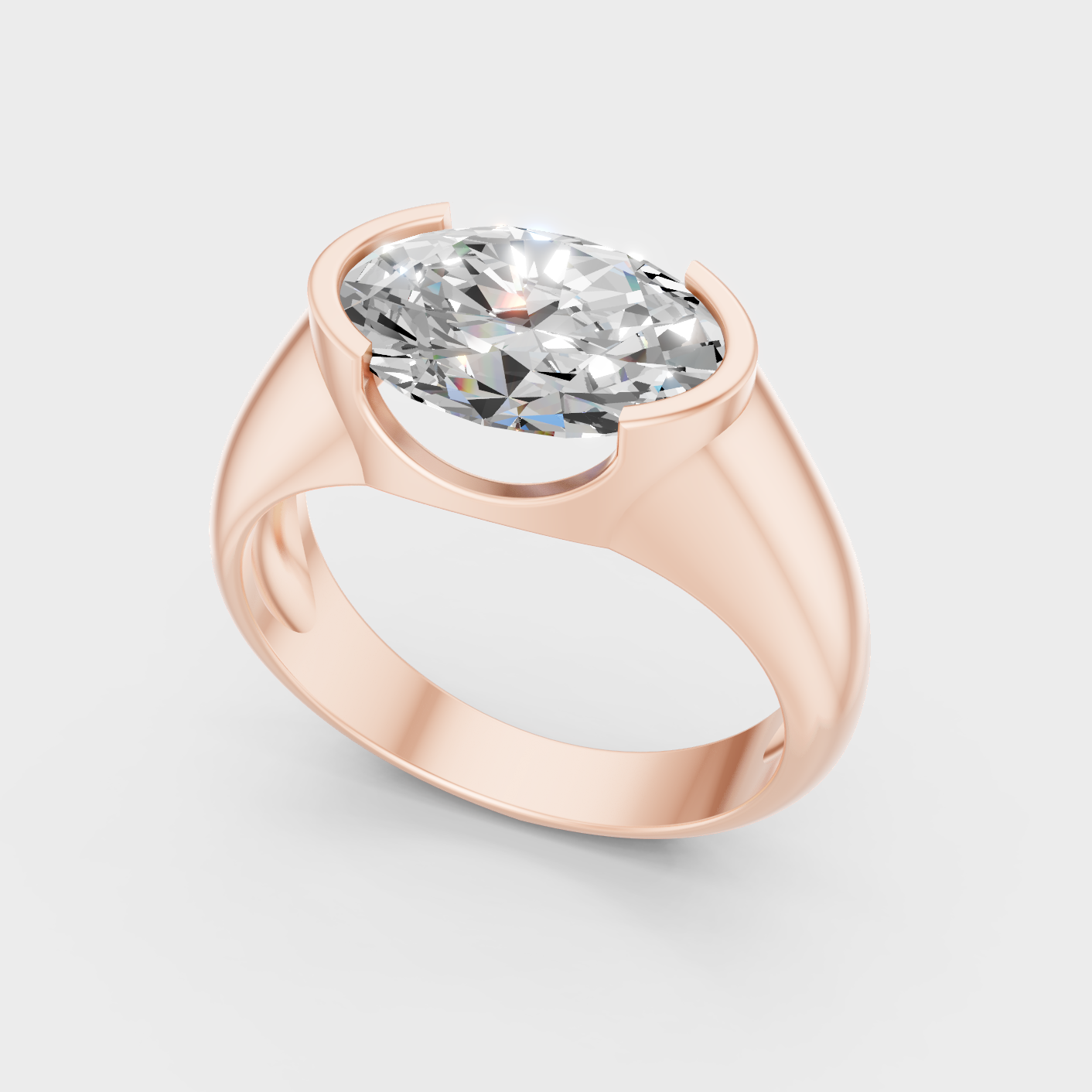Rose Gold Oval Solitaire Mens Diamond Ring 1 To 5 Ct Premium Lab Grown Jewelry