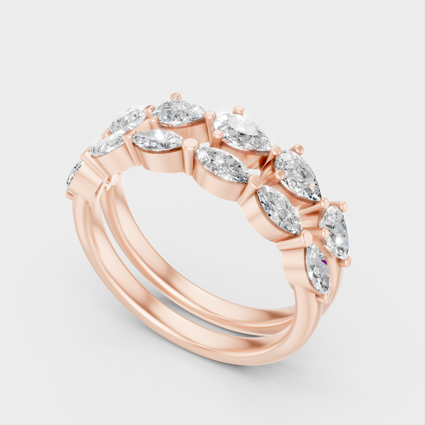 Marquise Pear Lab Diamond Band Set In Rose Gold
