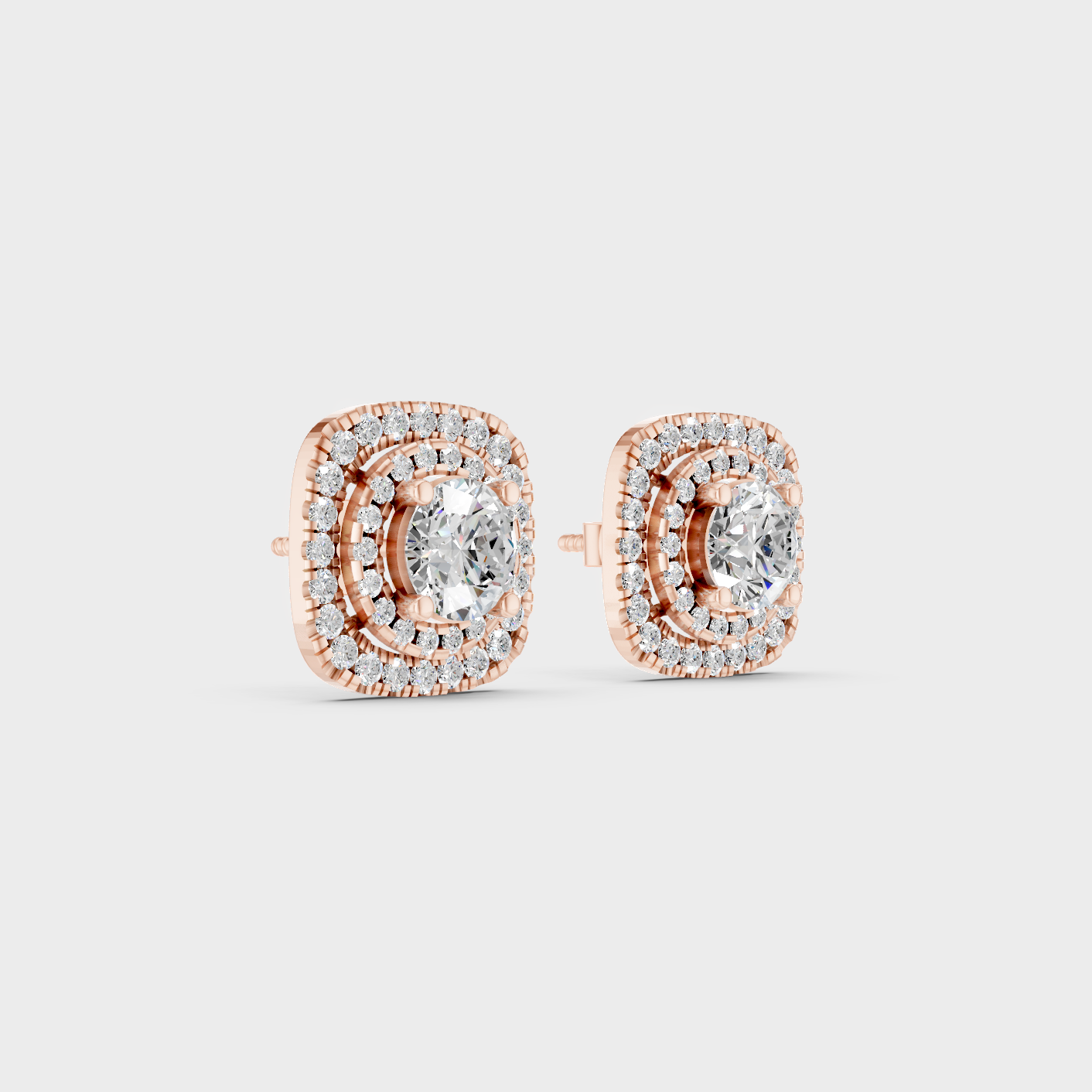 Rose Gold Double Halo Diamond Stud Earrings 1.95 Ct Each Ethical Lab Grown Jewelry
