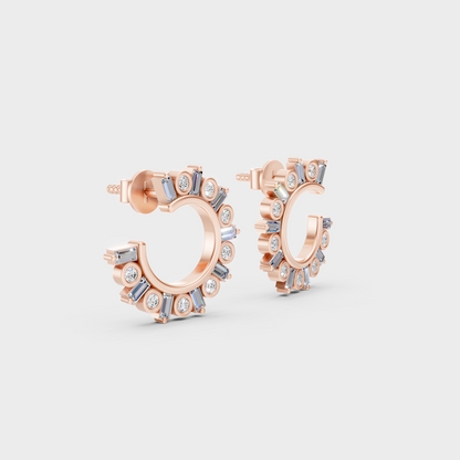 Rose Gold Luxury Round Baguette Diamond Earrings 0.77 Ct Lab Grown Statement Look