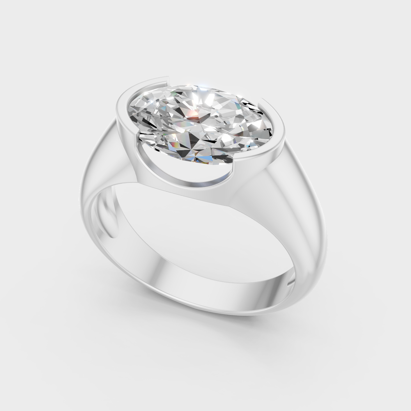 White Gold Mens Oval Diamond Ring 1 To 5 Ct Modern Luxury Design