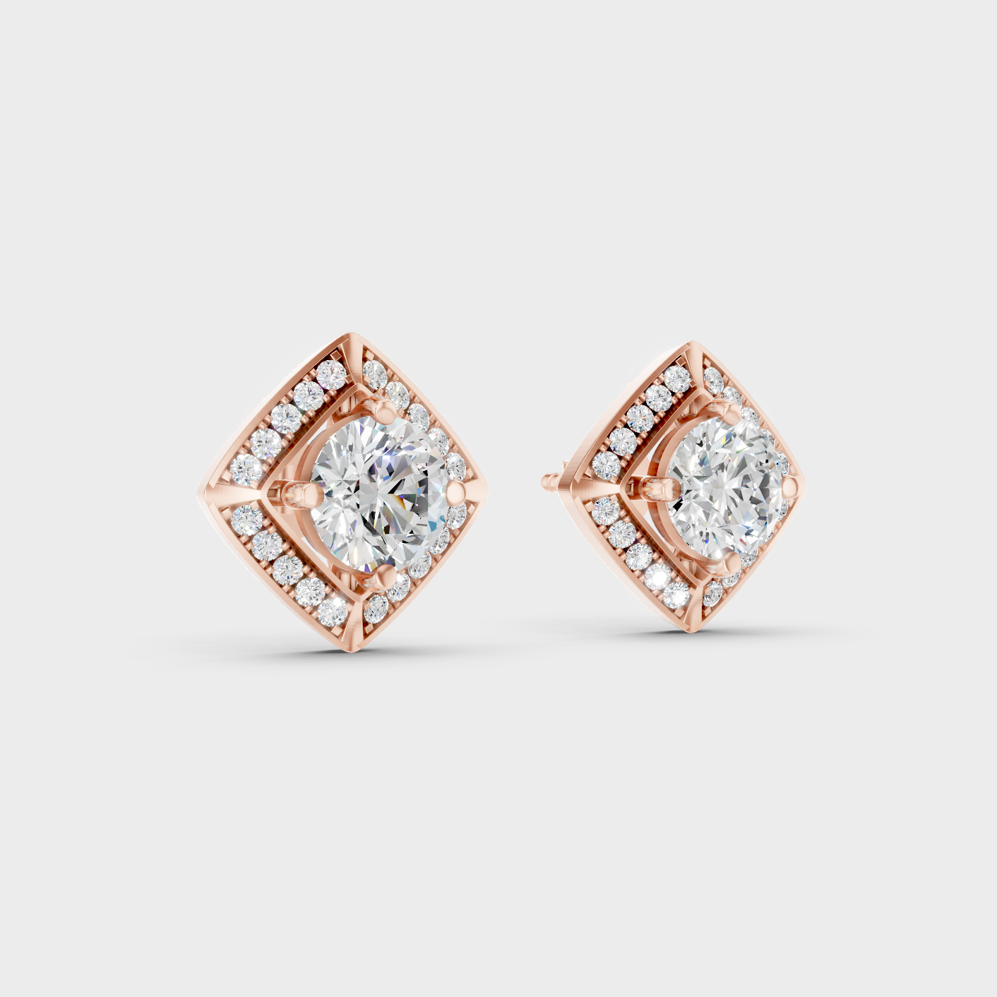 Rose Gold Halo Diamond Stud Earrings 1.49 Ct Each Ethical Lab Grown Jewelry
