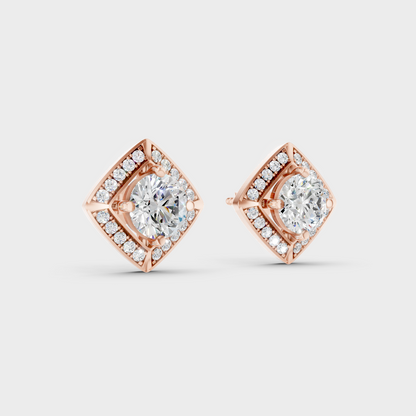Rose Gold Halo Diamond Stud Earrings 1.49 Ct Each Ethical Lab Grown Jewelry