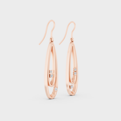 Rose Gold Round Diamond Drop Earrings 0.11 Ct Everyday Elegant Jewelry