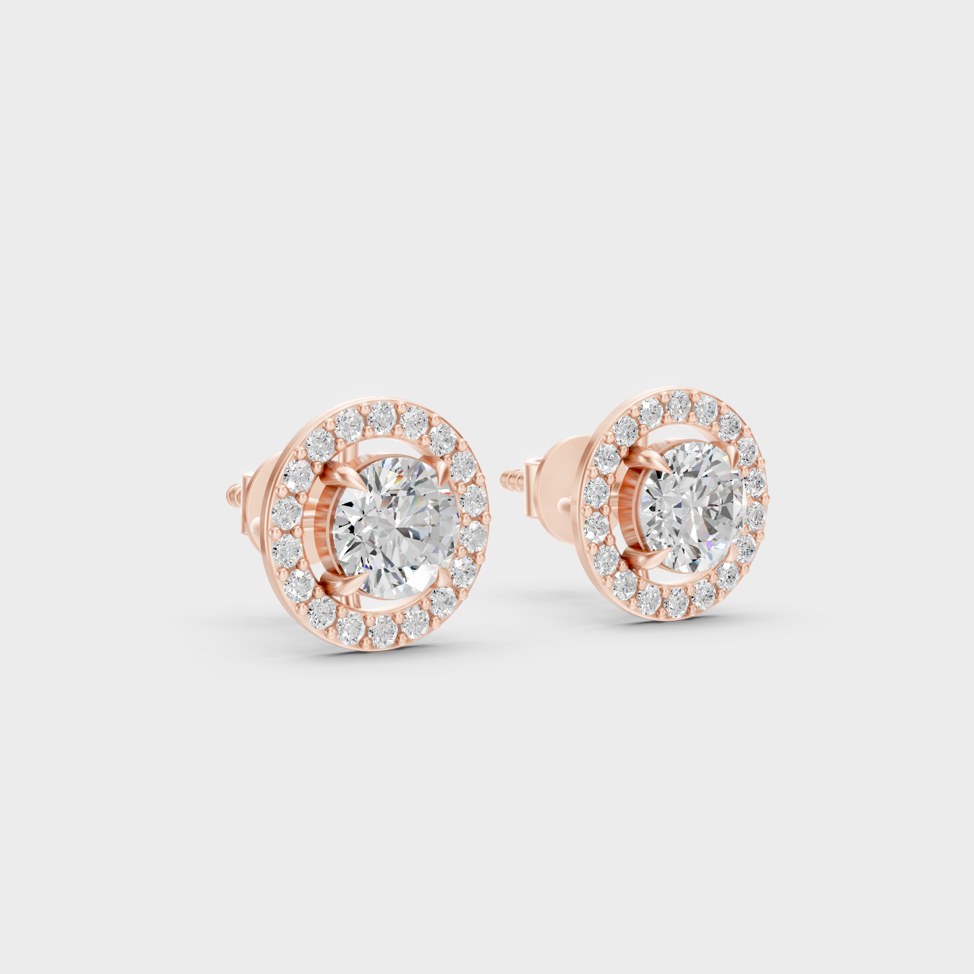 Rose Gold Round Diamond Stud Earrings 0.85 Ct Each Ethical Lab Grown Jewelry
