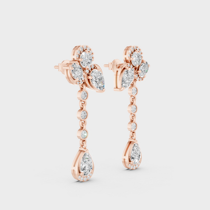 Rose Gold Round Oval Pear Diamond Dangler Earrings 2.785 Ct Each Ethical Lab Grown Jewelry