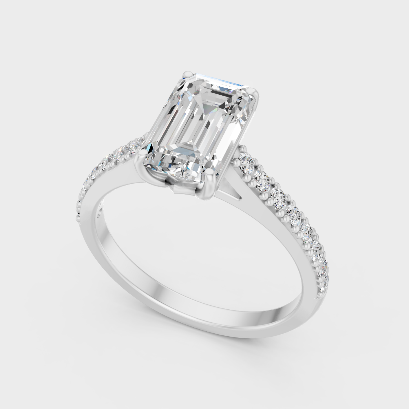 1.62 Ct Emerald & Round Cut Lab Grown Diamond Ring