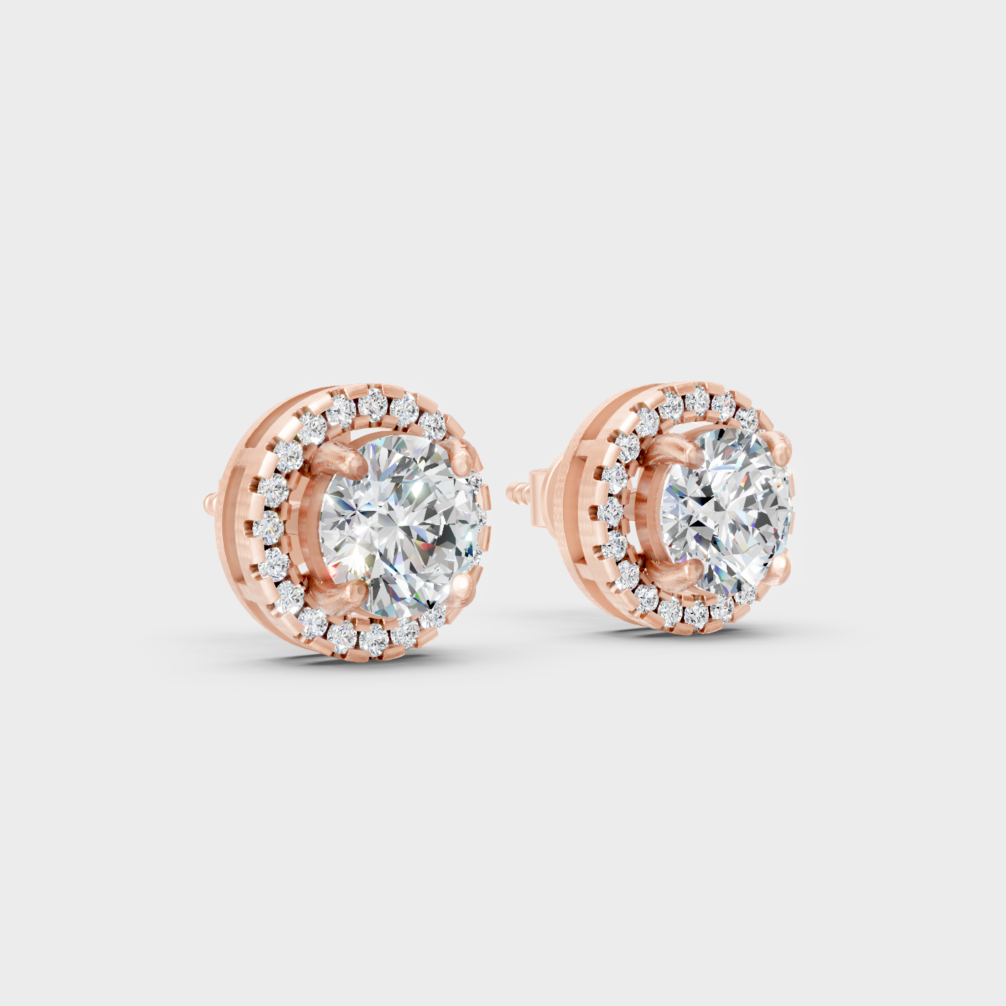 Rose Gold Halo Diamond Stud Earrings 1.45 Ct Each Ethical Lab Grown Jewelry