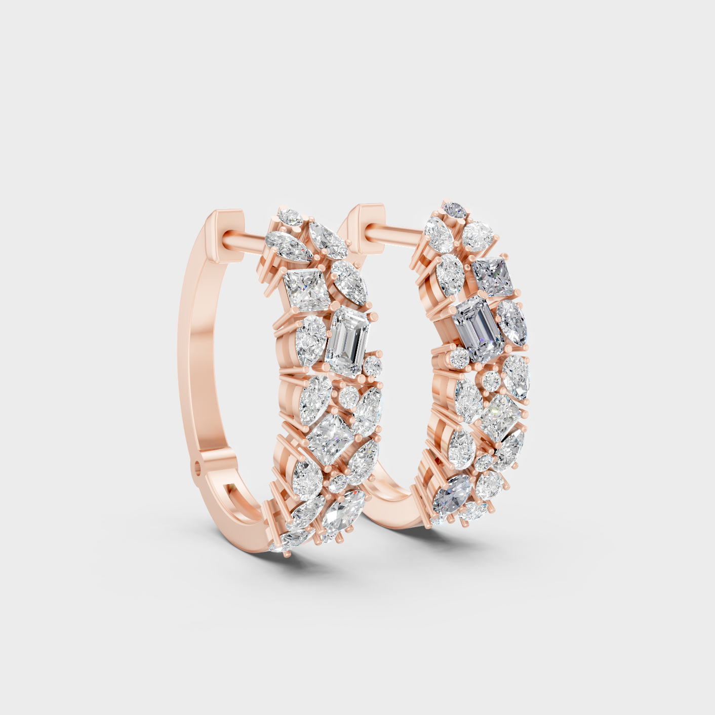 Rose Gold Multi Shape Diamond Hoop Earrings 0.80 Ct Statement Designer Jewelry