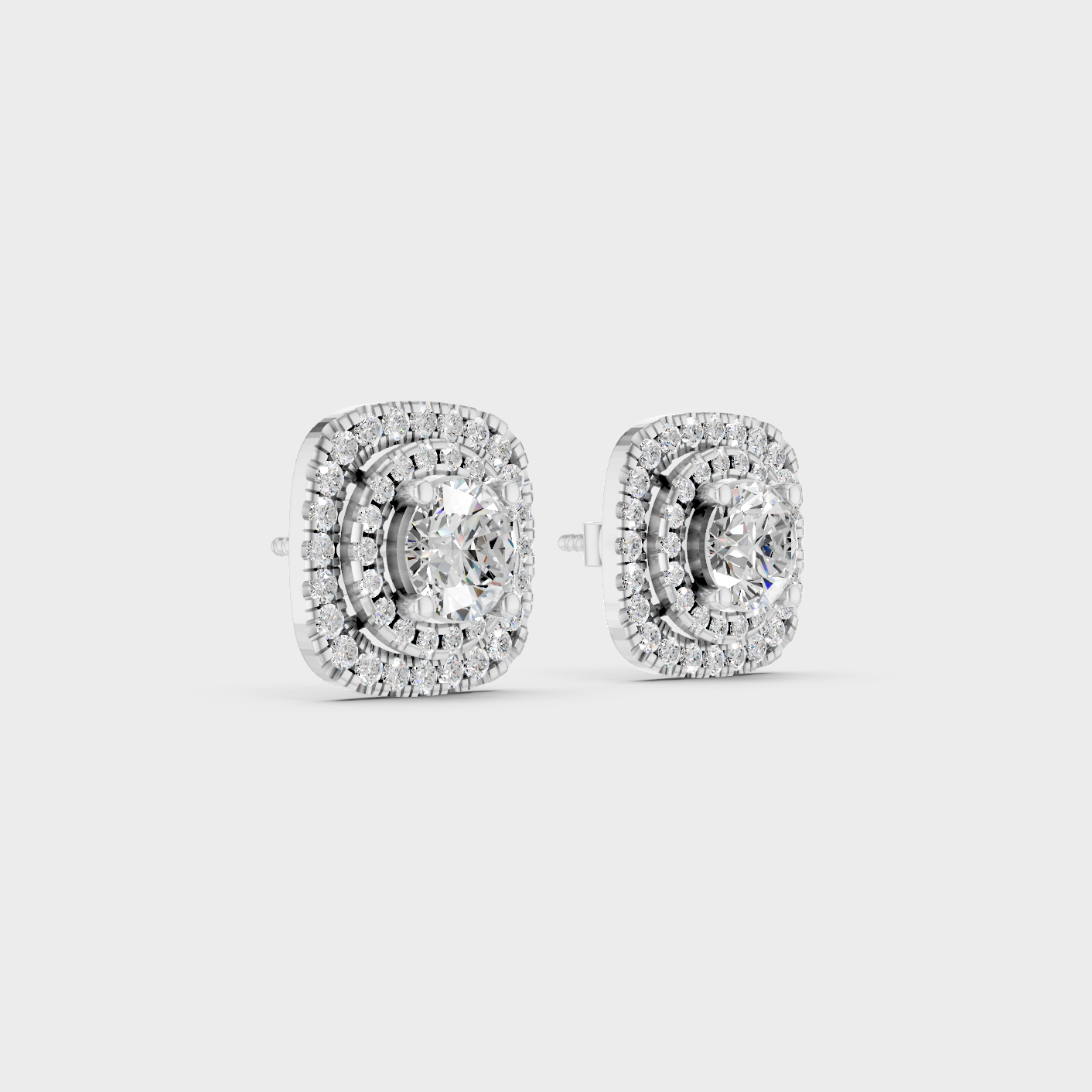 White Gold Double Halo Round Diamond Stud Earrings 3.90 Ct Certified Fine Jewelry