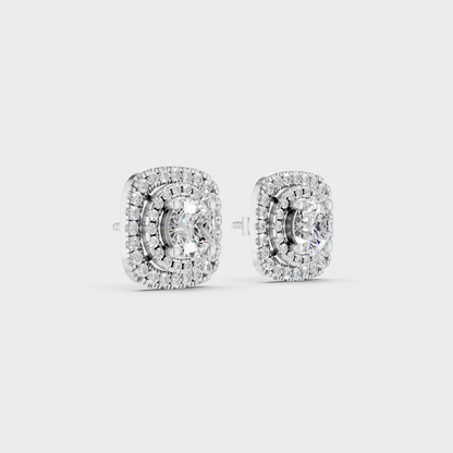 White Gold Double Halo Round Diamond Stud Earrings 3.90 Ct Certified Fine Jewelry
