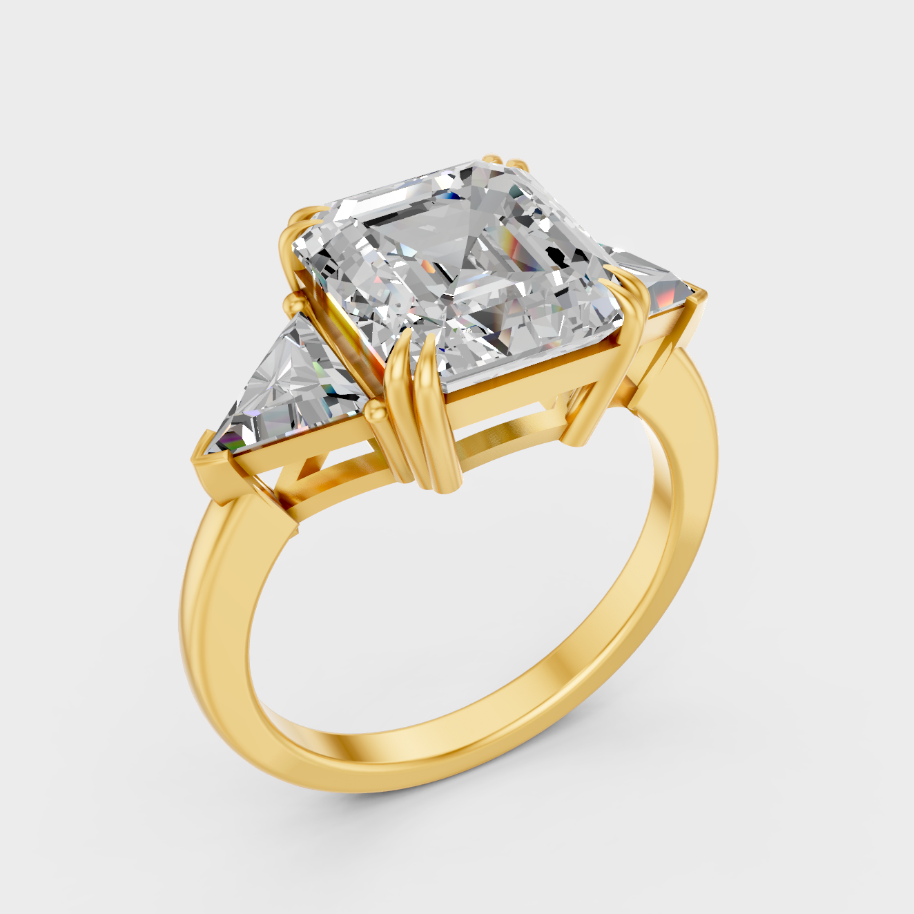 4.8 Carat Square Emerald Diamond Ring In Yellow Gold Fine Jewelry
