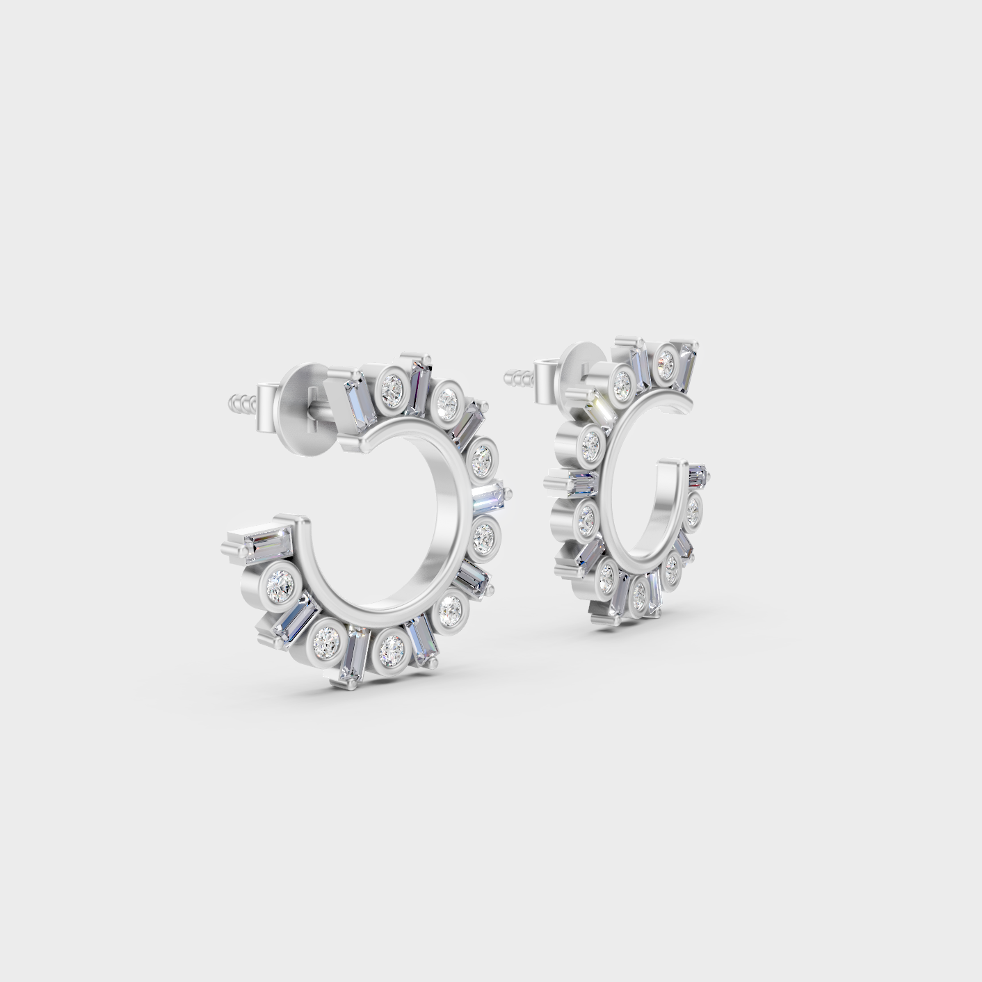 Platinum 950 Round Baguette Diamond Earrings 0.77 Ct Lab Grown Luxury Design