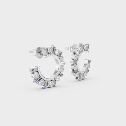 Platinum 950 Round Baguette Diamond Earrings 0.77 Ct Lab Grown Luxury Design