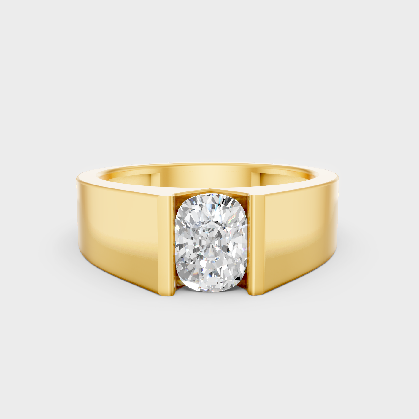 1.65 Ct Cushion Cut Lab Grown Diamond Mens Ring In Yellow Gold Luxury Jewelry