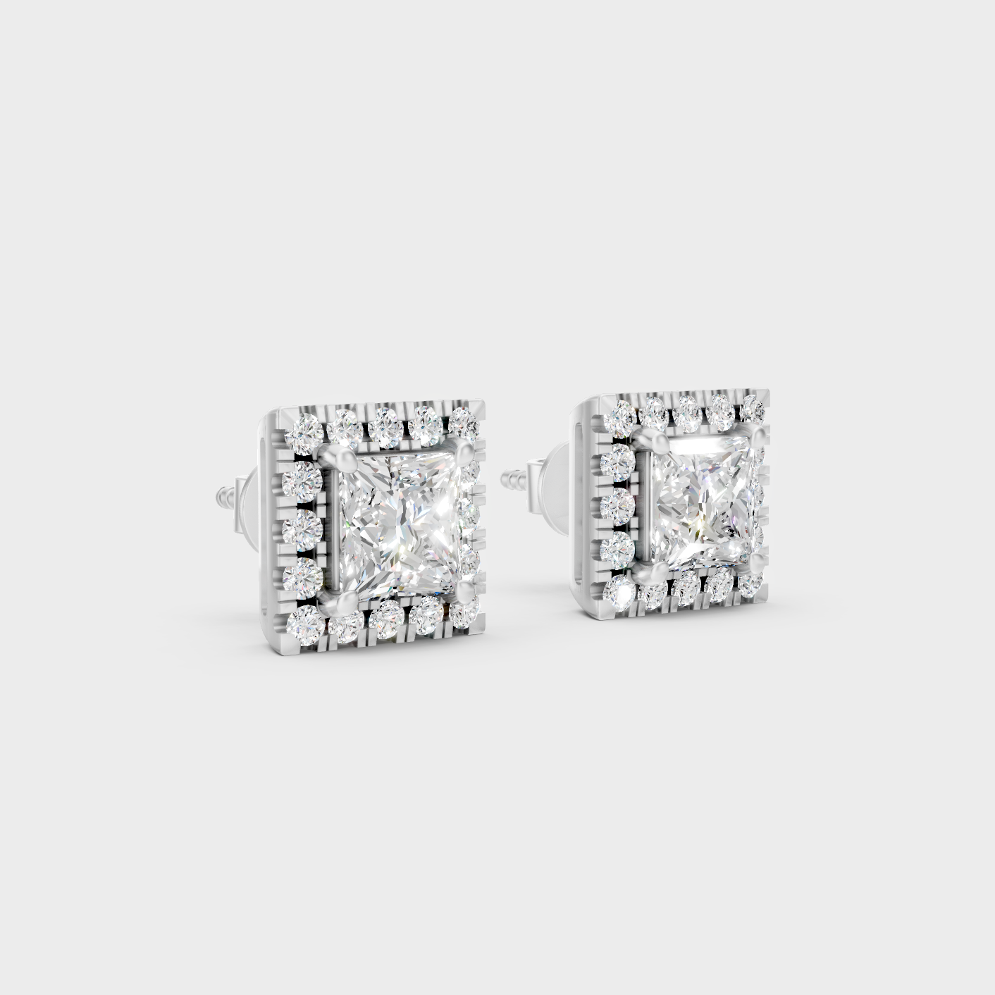 Platinum 950 Princess Round Diamond Halo Earrings 1.28 Ct Lab Grown Luxury Design