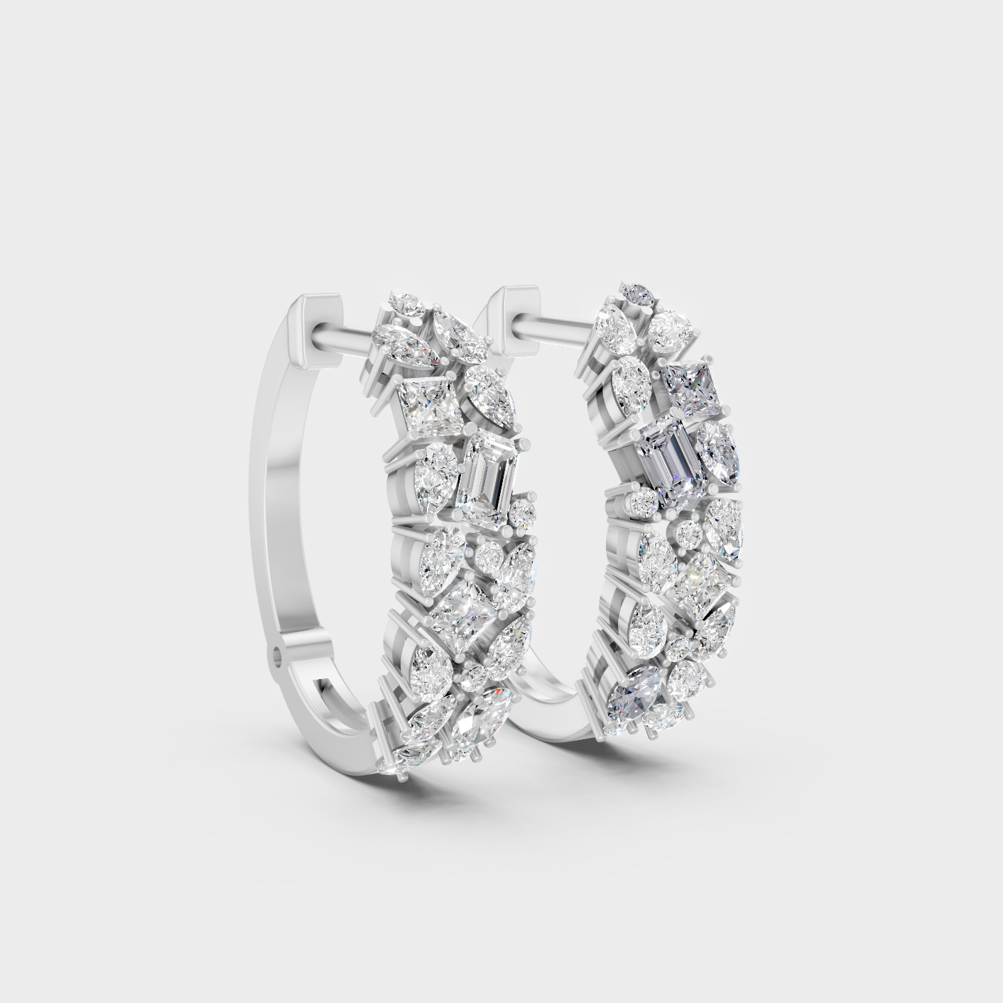 White Gold Multi Shape Diamond Hoop Earrings 0.80 Ct Modern Luxury Design