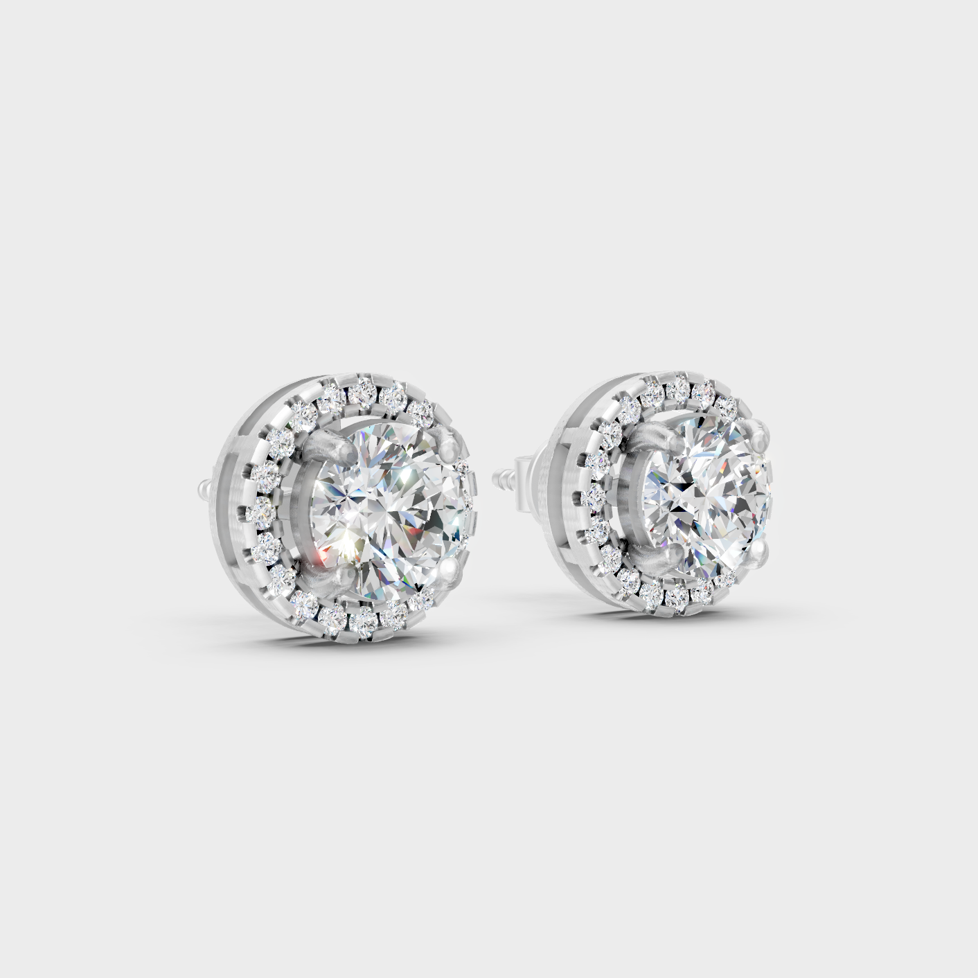 Platinum 950 Halo Round Diamond Stud Earrings 2.90 Ct Lab Grown Luxury Style
