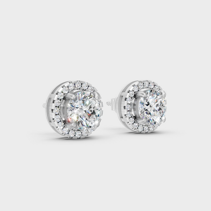 Platinum 950 Halo Round Diamond Stud Earrings 2.90 Ct Lab Grown Luxury Style