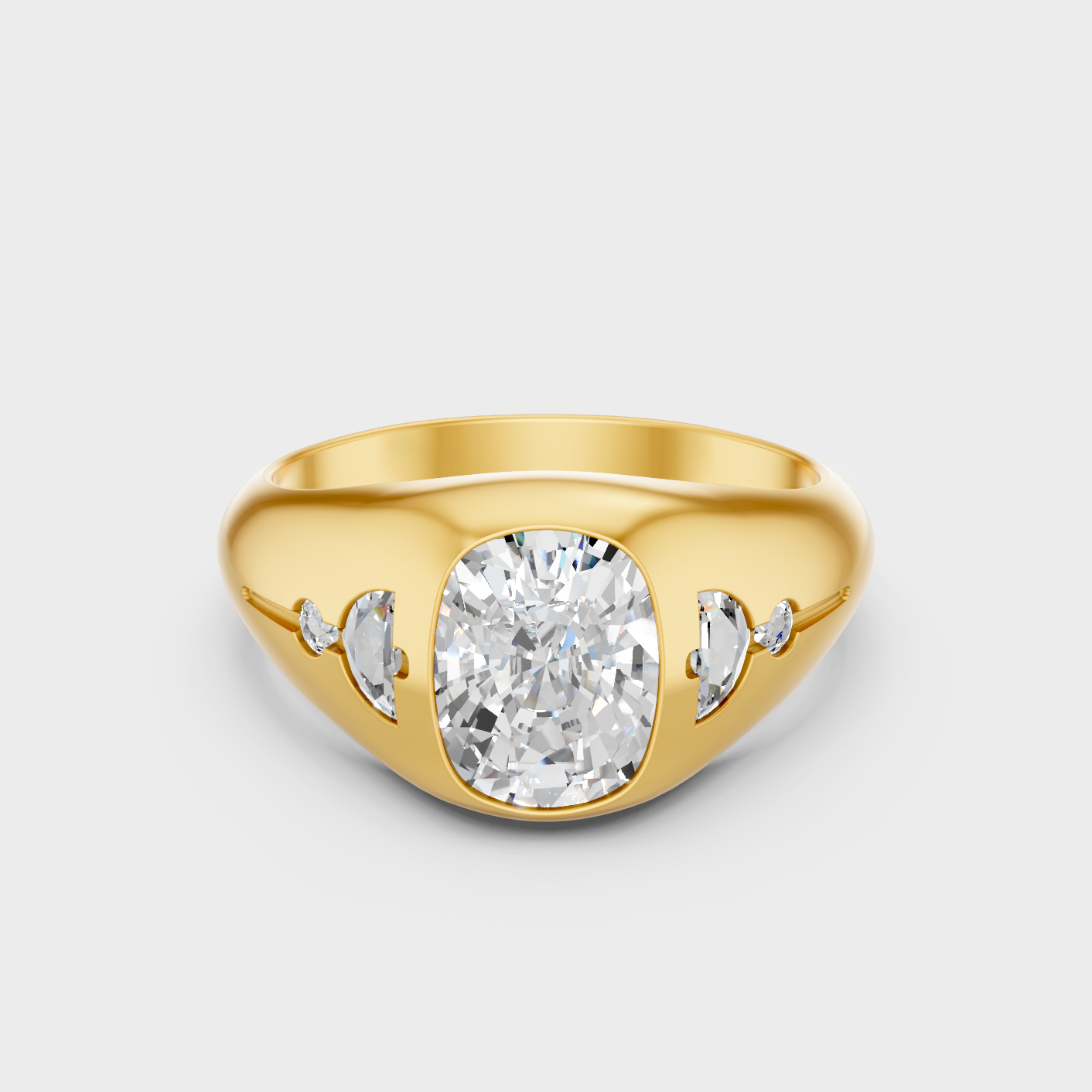 1.91 Ct Cushion Half Moon Round Lab Grown Diamond Solitaire Ring In Yellow Gold Luxury Jewelry