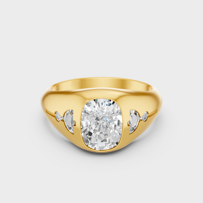 1.91 Ct Cushion Half Moon Round Lab Grown Diamond Solitaire Ring In Yellow Gold Luxury Jewelry