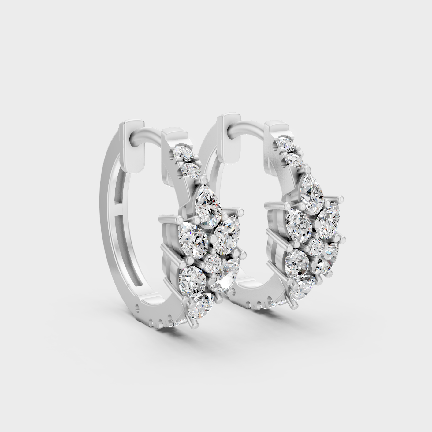 Platinum 950 Round Pear Diamond Hoop Earrings 1.61 Ct Lab Grown Luxury Design