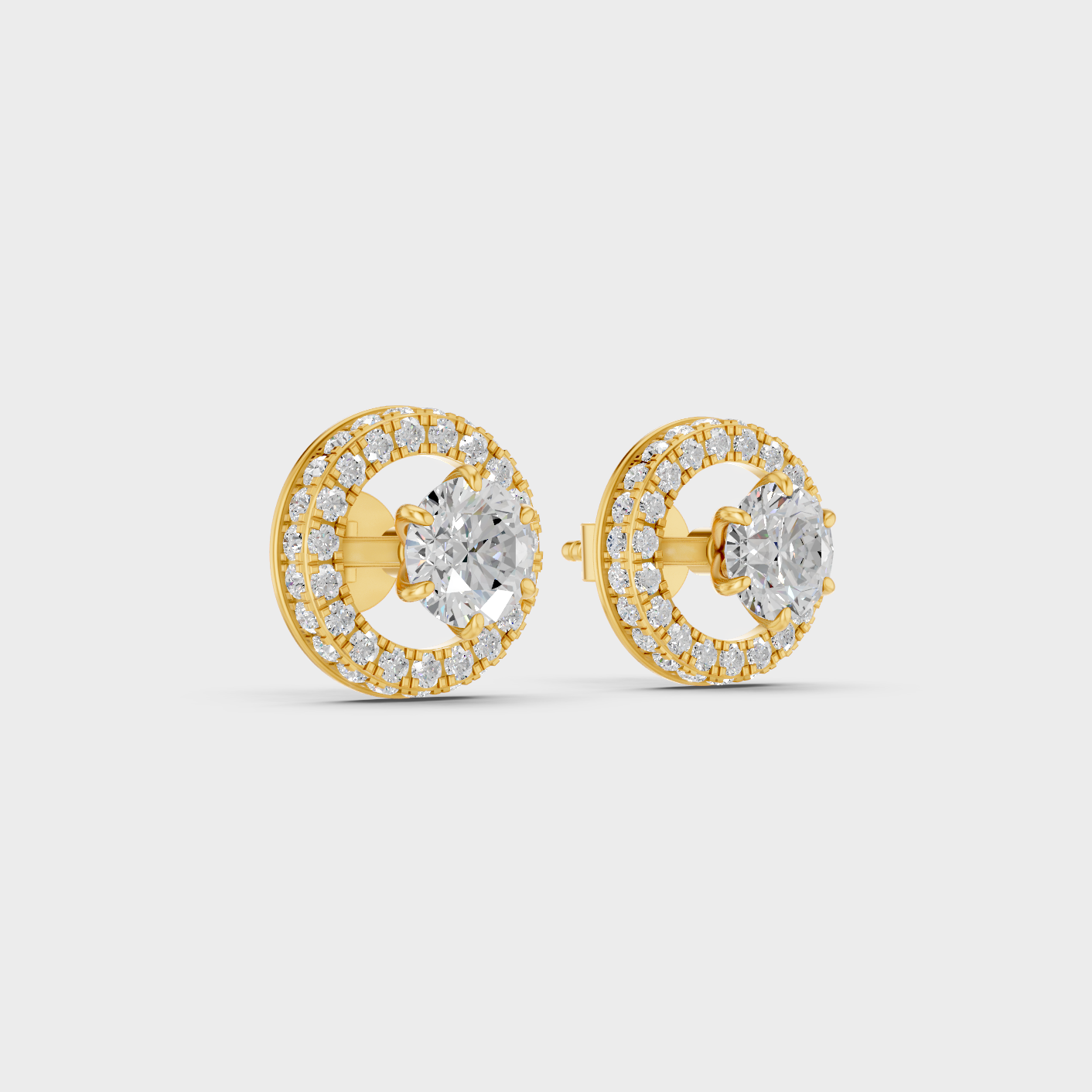 Yellow Gold Round Cut Diamond Halo Earrings 3.26 Ct Lab Created Brilliant Sparkle