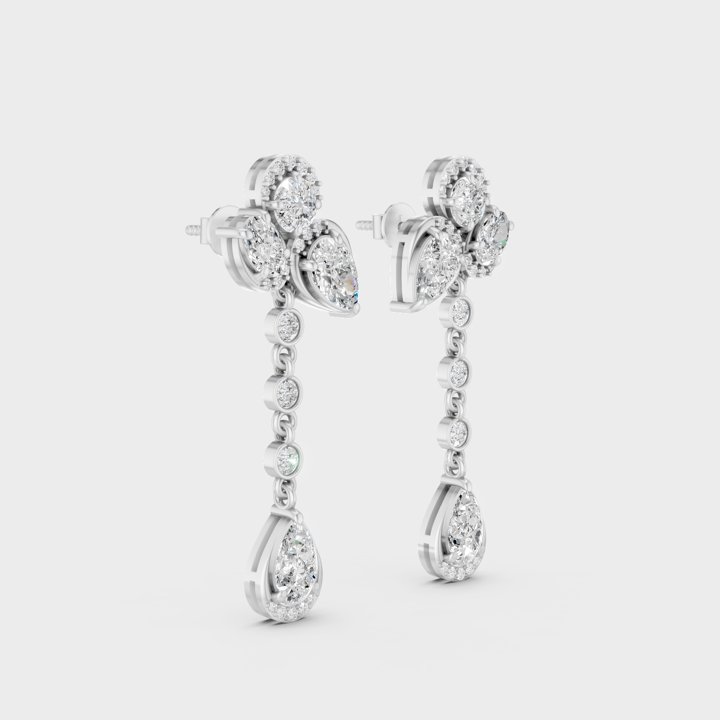 White Gold Multi Shape Diamond Drop Earrings 5.57 Ct Lab Grown Premium Style