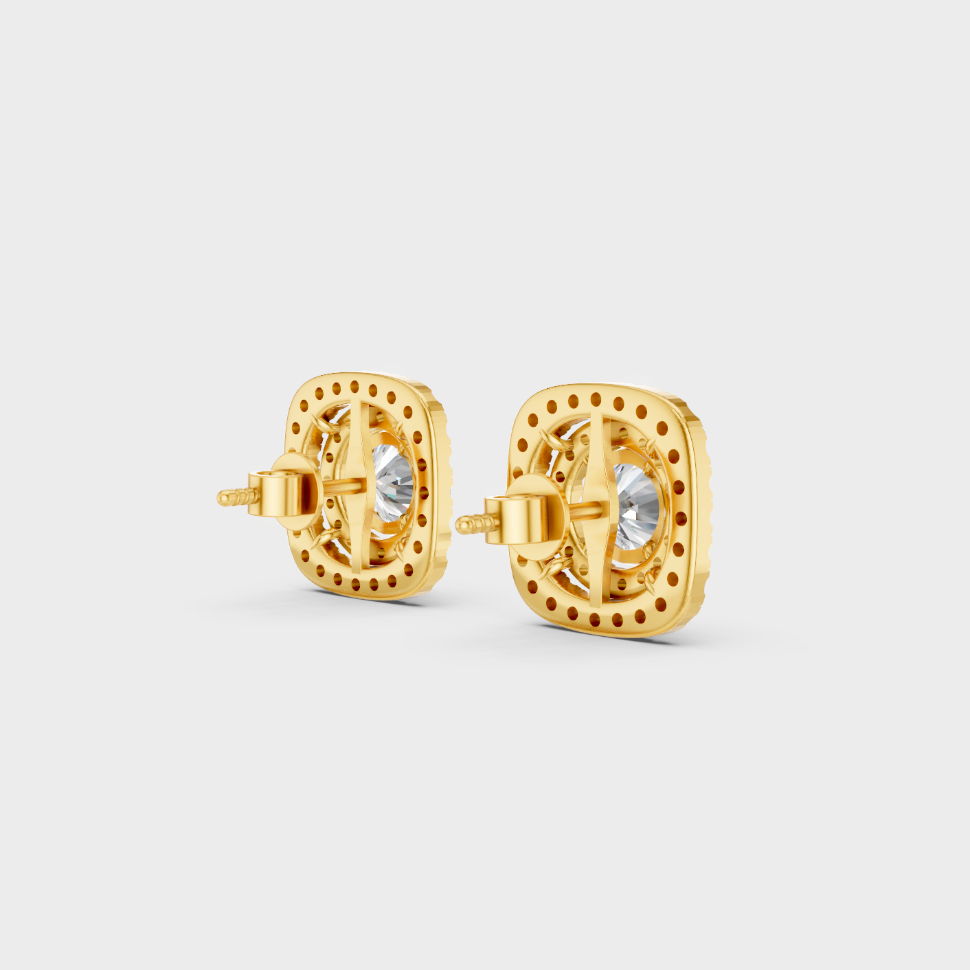 Yellow Gold Lab Grown Double Halo Diamond Stud Earrings 3.90 Ct Luxury Gift Jewelry