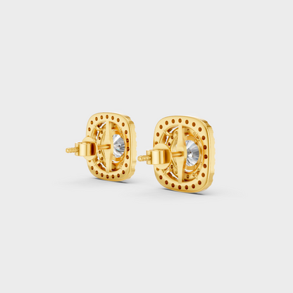 Yellow Gold Lab Grown Double Halo Diamond Stud Earrings 3.90 Ct Luxury Gift Jewelry
