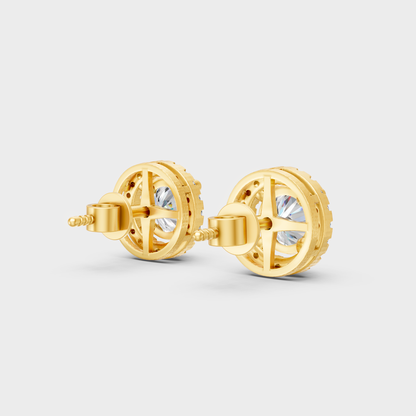 Yellow Gold Lab Grown Halo Diamond Stud Earrings 2.90 Ct Luxury Gift Jewelry