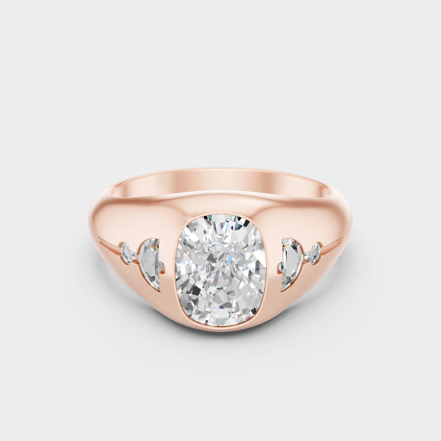 Cushion Half Moon Diamond Engagement Ring 1.91 Ct Lab Grown In Rose Gold Elegant Style