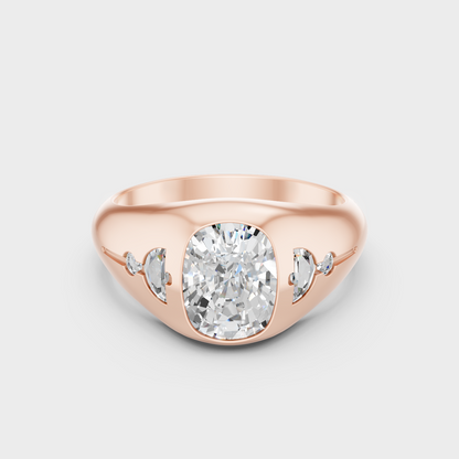 Cushion Half Moon Diamond Engagement Ring 1.91 Ct Lab Grown In Rose Gold Elegant Style
