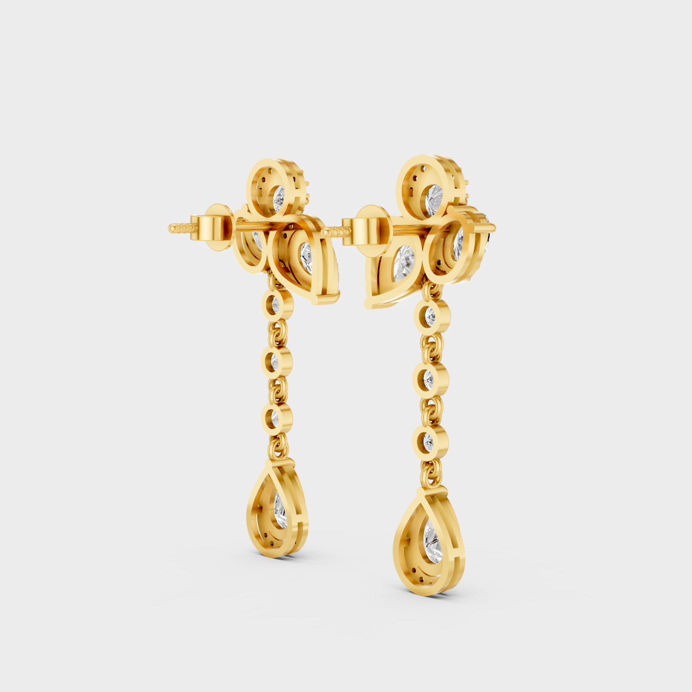 Yellow Gold Lab Grown Multi Shape Diamond Drop Earrings 5.57 Ct Luxury Gift Jewelry