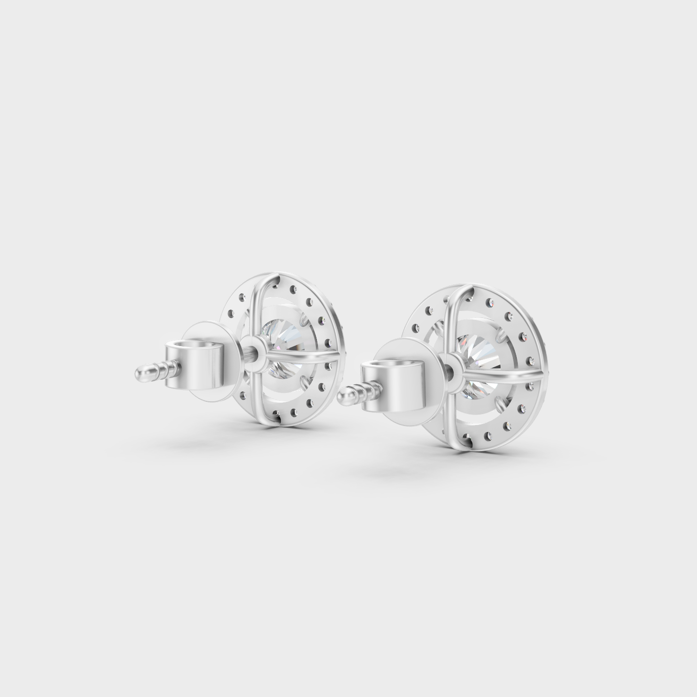 White Gold Round Diamond Stud Earrings 1.70 Ct Modern Luxury Design
