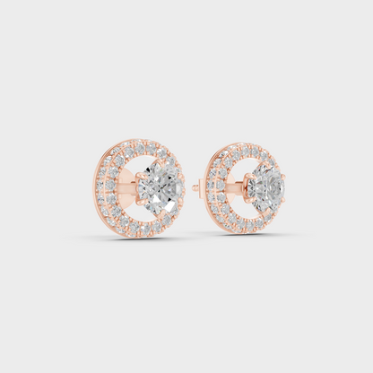 Rose Gold Round Diamond Halo Earrings 3.26 Ct Everyday Elegant Jewelry
