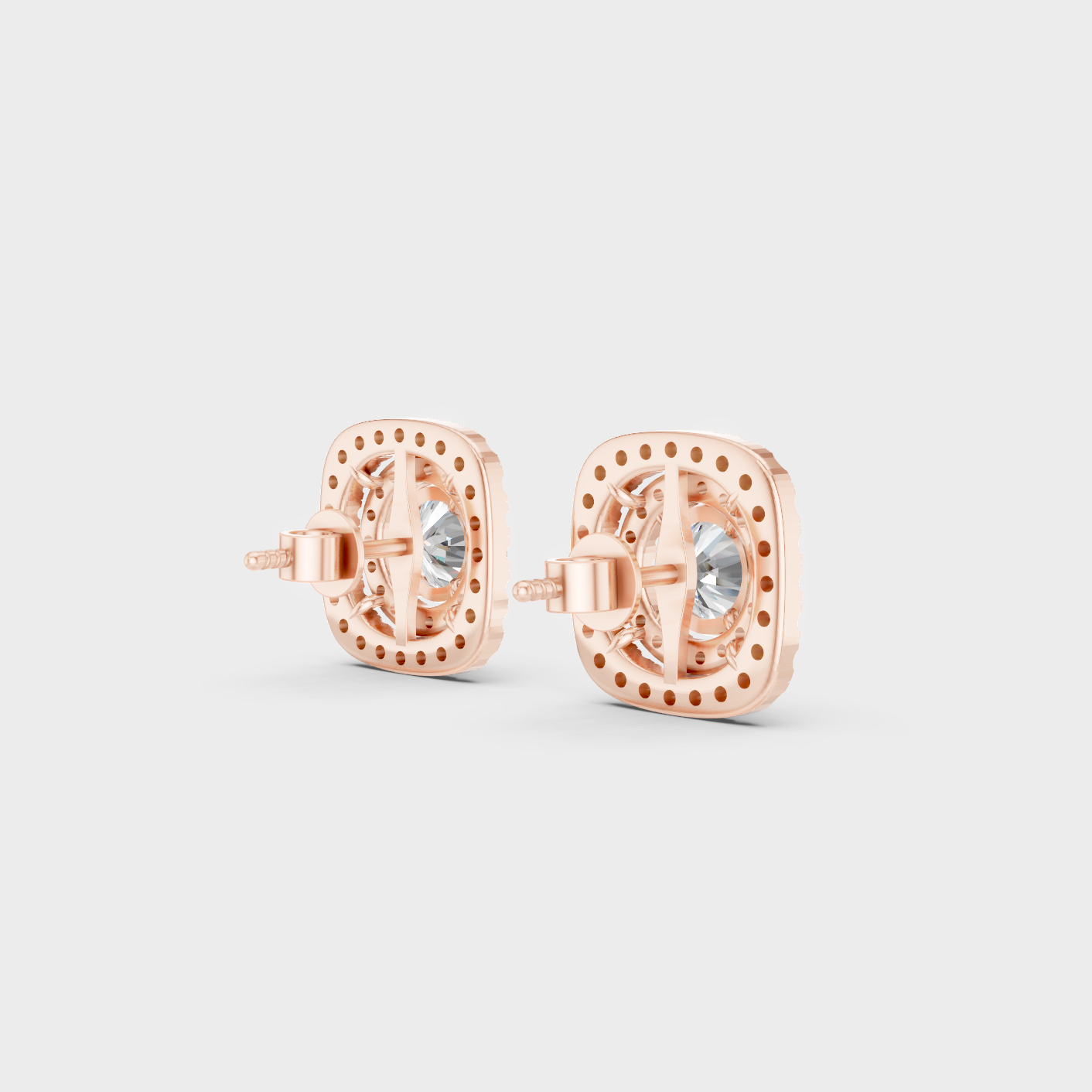 Rose Gold Double Halo Diamond Stud Earrings 3.90 Ct Ethical Sparkle Jewelry