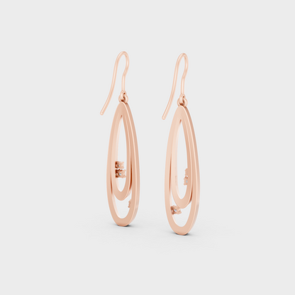 0.055 Ct Each Round Diamond Dangler Earrings Lab Grown In Rose Gold Everyday Style